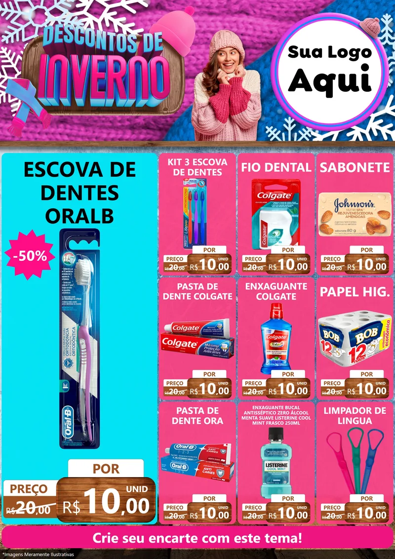 Modelo de Encarte para Encarte A4 Vertical com o tema Descontos de Inverno para Higiene Pessoal
