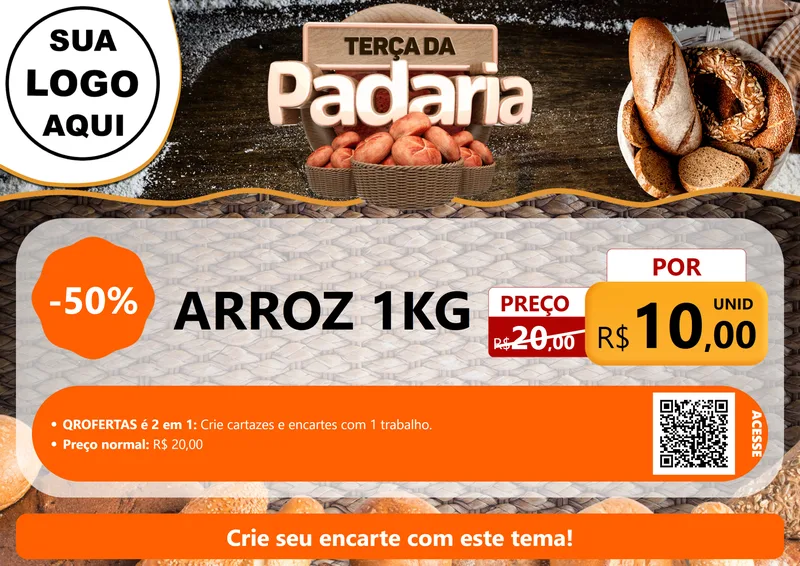 Modelo de Cartaz para Cartaz A4 Horizontal com o tema Terça da Padaria para Supermercado