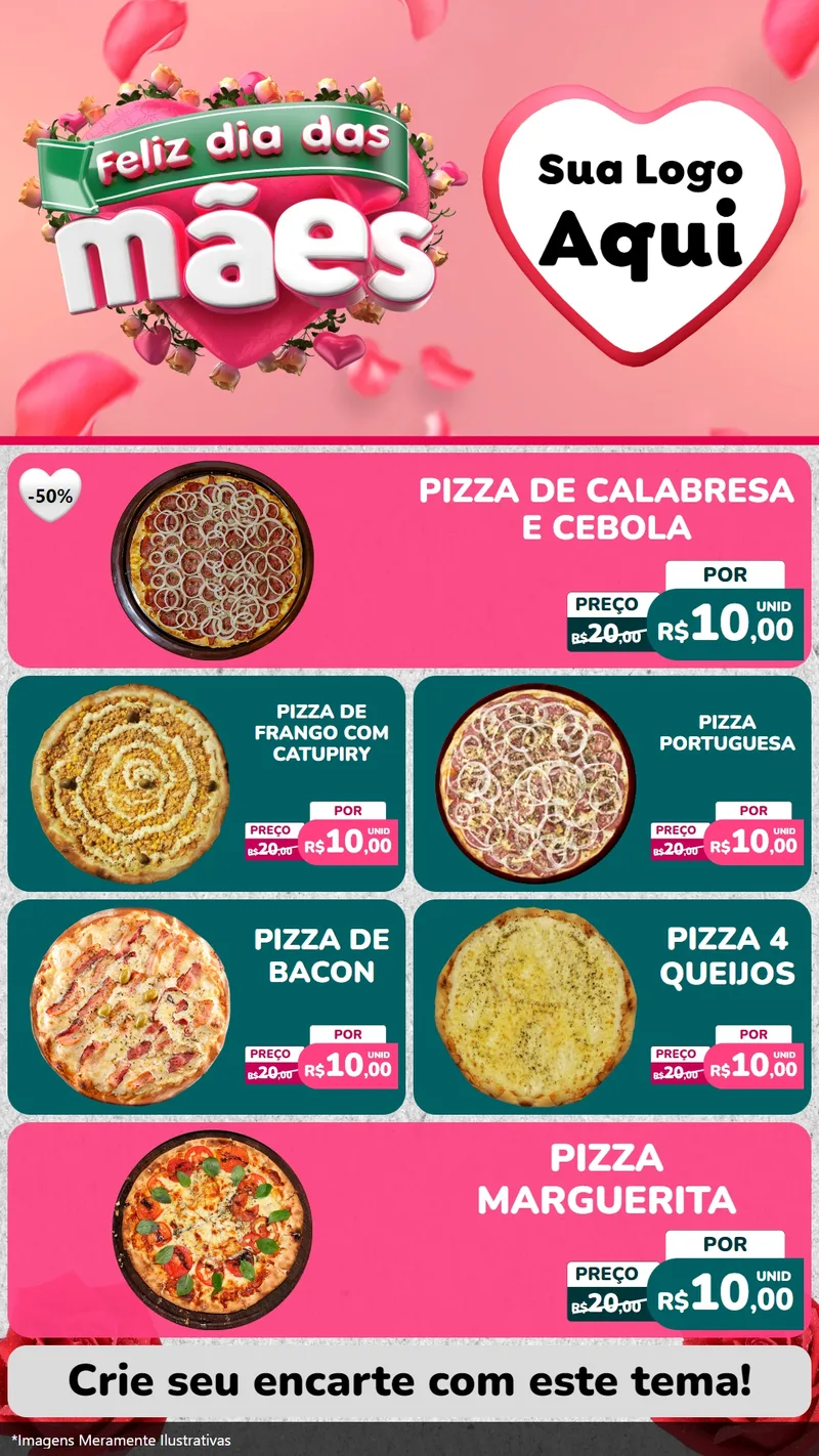 Modelo de TV para TV Vertical com o tema Feliz Dia das Mães para Pizzaria