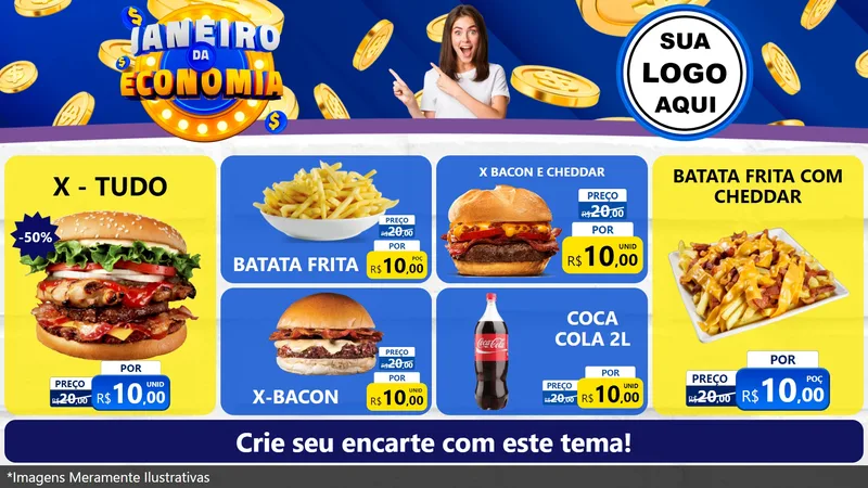 Modelo de TV para TV Horizontal com o tema Janeiro da Economia para Hamburgueria