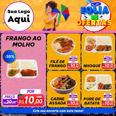 Modelo de Rede Social para Feed Facebook com o tema Folia de Ofertas para Restaurante