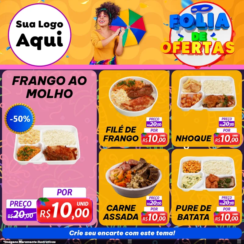 Modelo de Rede Social para Feed Facebook com o tema Folia de Ofertas para Restaurante