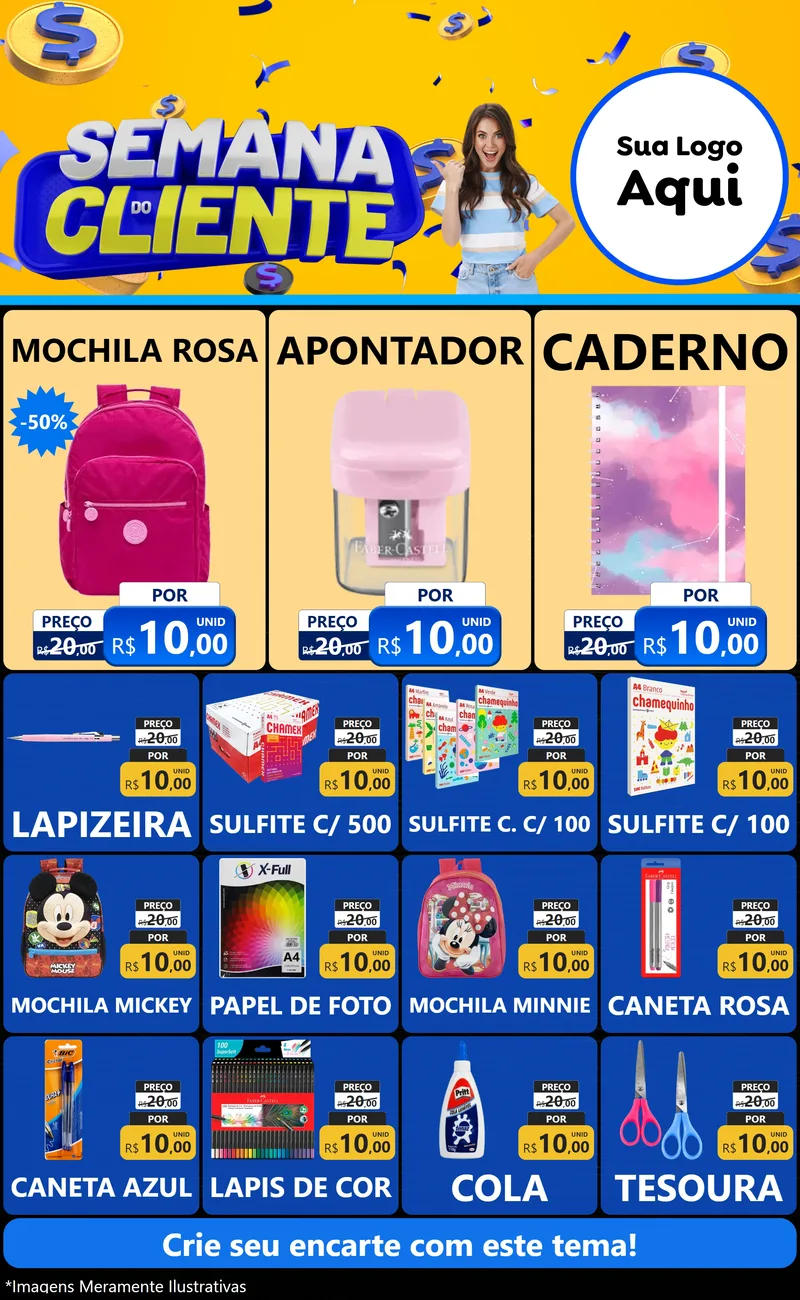 Modelo de Encarte para Encarte Grande com o tema Semana do Cliente para Papelaria