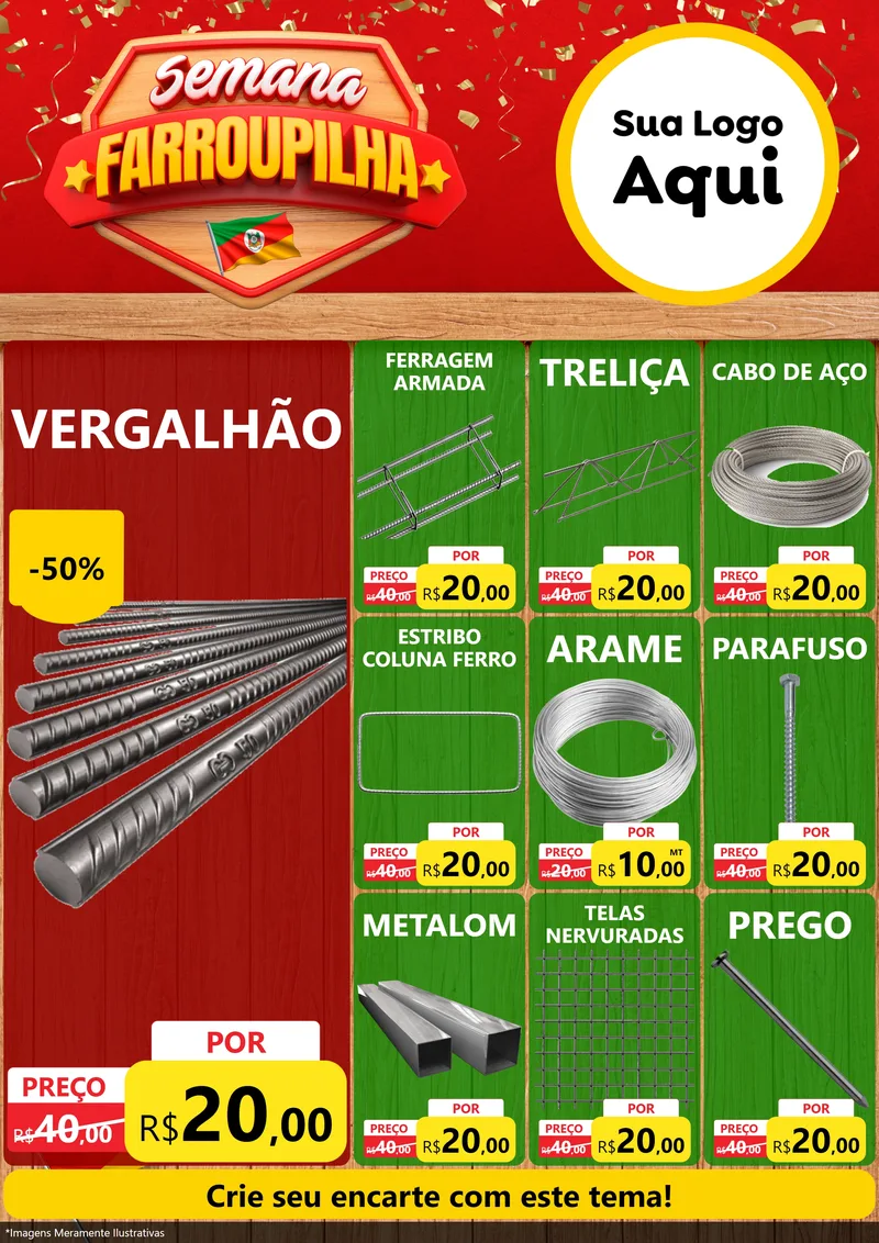 Modelo de Encarte para Encarte A4 Vertical com o tema Semana Farroupilha para Ferragens