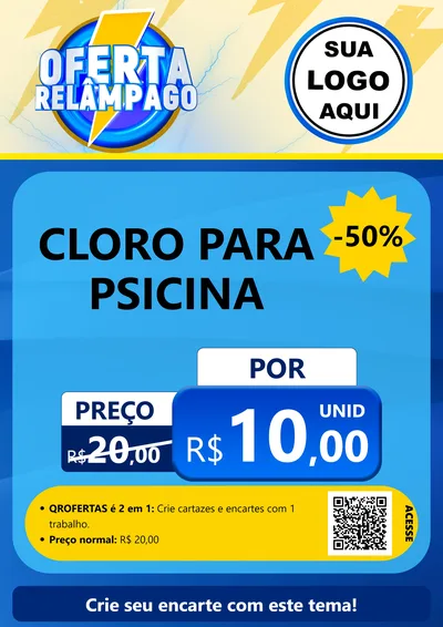 Modelo de Cartaz para Cartaz A4 Vertical com o tema Oferta Relâmpago para Produtos para Piscina