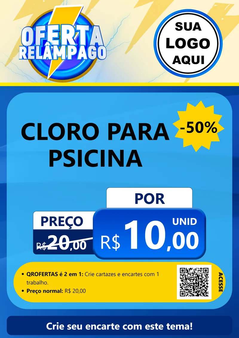 Modelo de Cartaz para Cartaz A4 Vertical com o tema Oferta Relâmpago para Produtos para Piscina