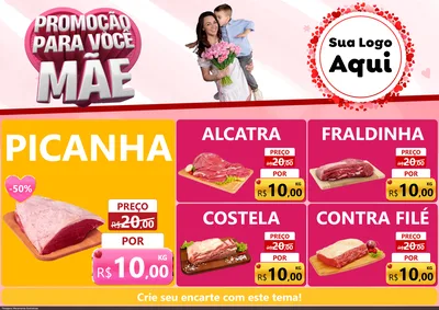 Modelo de Encarte para Encarte A4 Horizontal com o tema Promoção Para Você Mãe para Açougue