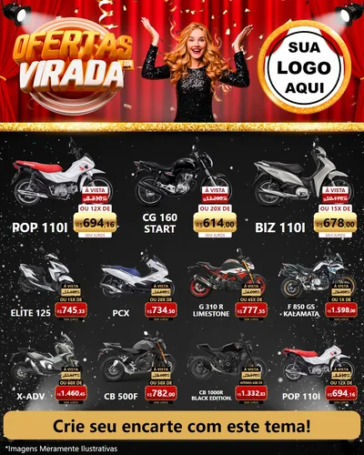 Modelo de Rede Social para Feed Instagram com o tema Ofertas da Virada para Concessionaria de Motos