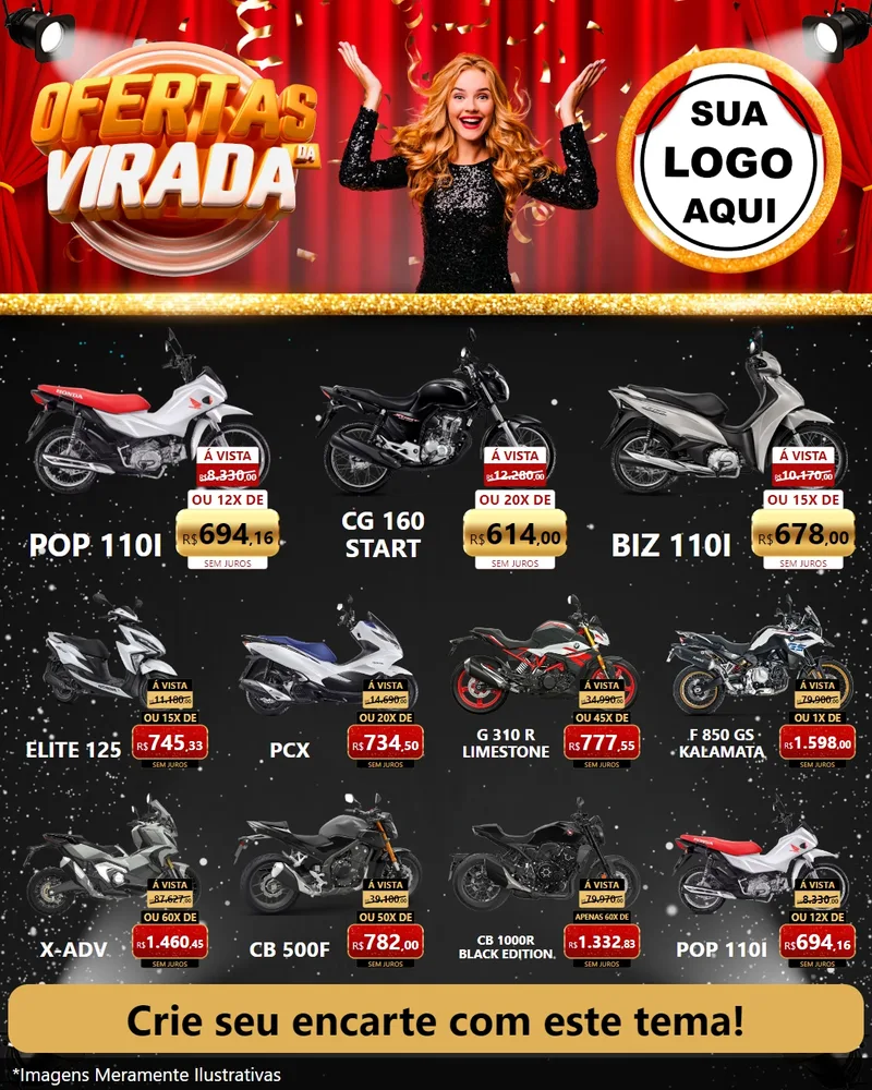 Modelo de Rede Social para Feed Instagram com o tema Ofertas da Virada para Concessionaria de Motos