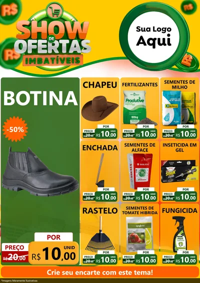 Modelo de Encarte para Encarte A4 Vertical com o tema Show de Ofertas Imbatíveis para Agropecuária