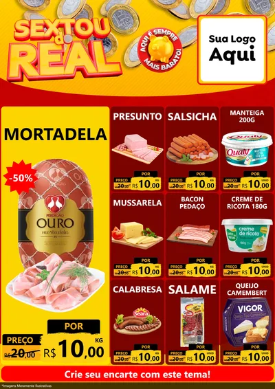Modelo de Encarte para Encarte A4 Vertical com o tema Sextou do Real para Frios e Laticínios