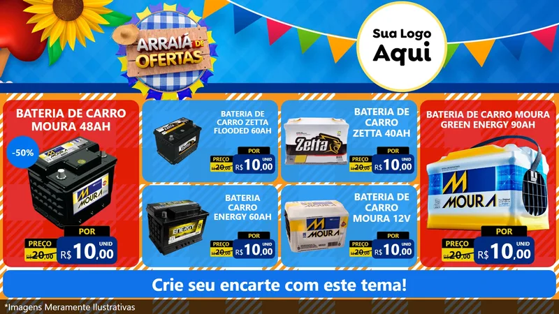 Modelo de TV para TV Horizontal com o tema Arraiá de Ofertas para Baterias Elétricas