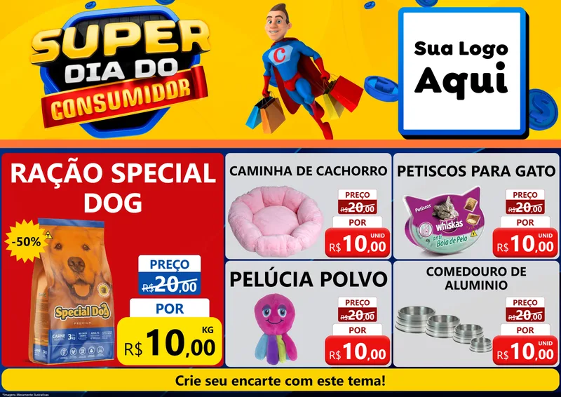 Modelo de Encarte para Encarte A4 Horizontal com o tema Super Dia do Consumidor para Pet Shop