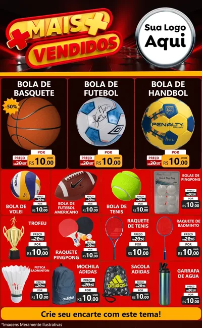 Modelo de Encarte para Encarte Grande com o tema Mais Vendidos para Artigos Esportivos