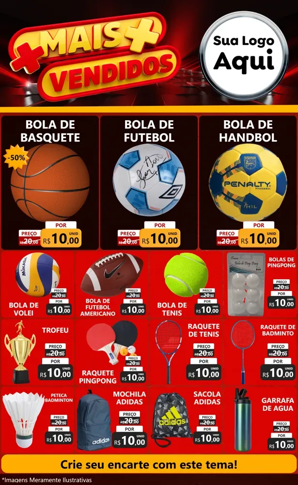 Modelo de Encarte para Encarte Grande com o tema Mais Vendidos para Artigos Esportivos