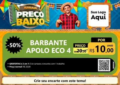 Modelo de Cartaz para Cartaz A4 Horizontal com o tema Arraiá de Preço Baixo - Junina para Armarinho e Aviamentos