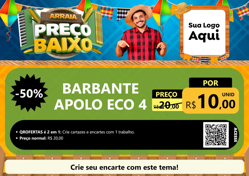Modelo de Cartaz para Cartaz A4 Horizontal com o tema Arraiá de Preço Baixo - Junina para Armarinho e Aviamentos
