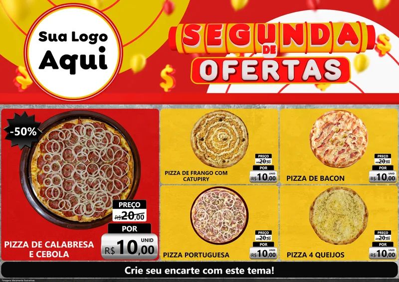 Modelo de Encarte para Encarte A4 Horizontal com o tema Segunda de Ofertas para Pizzaria