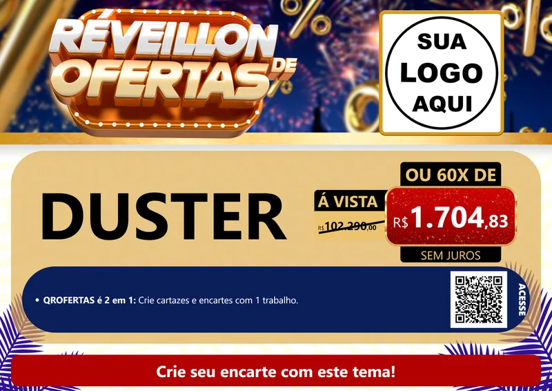 Modelo de Cartaz para Cartaz A4 Horizontal com o tema Réveillon de Ofertas para Concessionaria de Carros