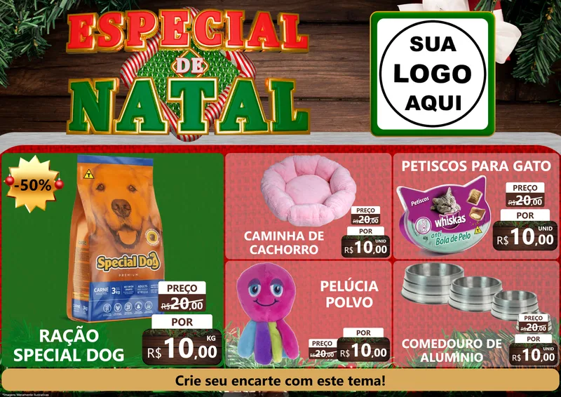 Modelo de Encarte para Encarte A4 Horizontal com o tema Especial de Natal para Pet Shop