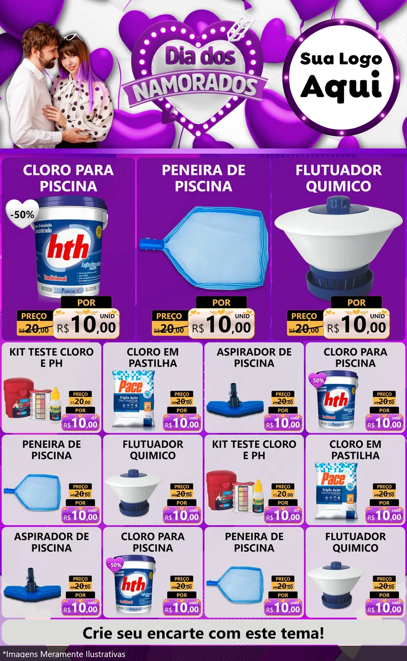 Modelo de Encarte para Encarte Grande com o tema Dia dos Namorados para Produtos para Piscina