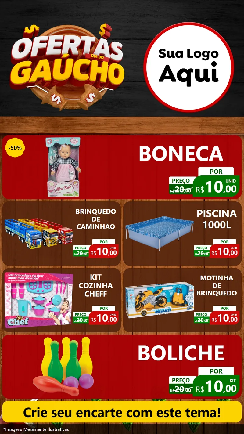 Modelo de TV para TV Vertical com o tema Ofertas Dia do Gaúcho para Brinquedos