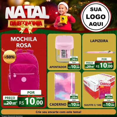 Modelo de Rede Social para Feed Facebook com o tema Natal da Economia para Papelaria