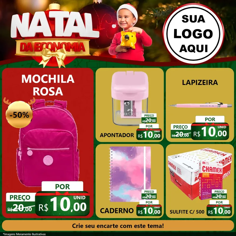 Modelo de Rede Social para Feed Facebook com o tema Natal da Economia para Papelaria