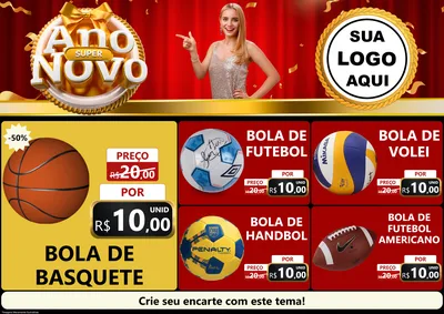 Modelo de Encarte para Encarte A4 Horizontal com o tema Super Ano Novo para Artigos Esportivos