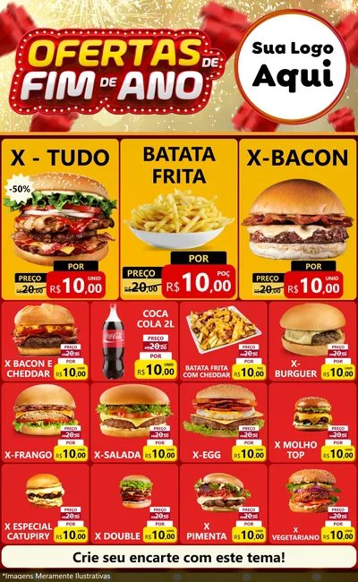 Modelo de Encarte para Encarte Grande com o tema Ofertas de Fim de Ano para Hamburgueria