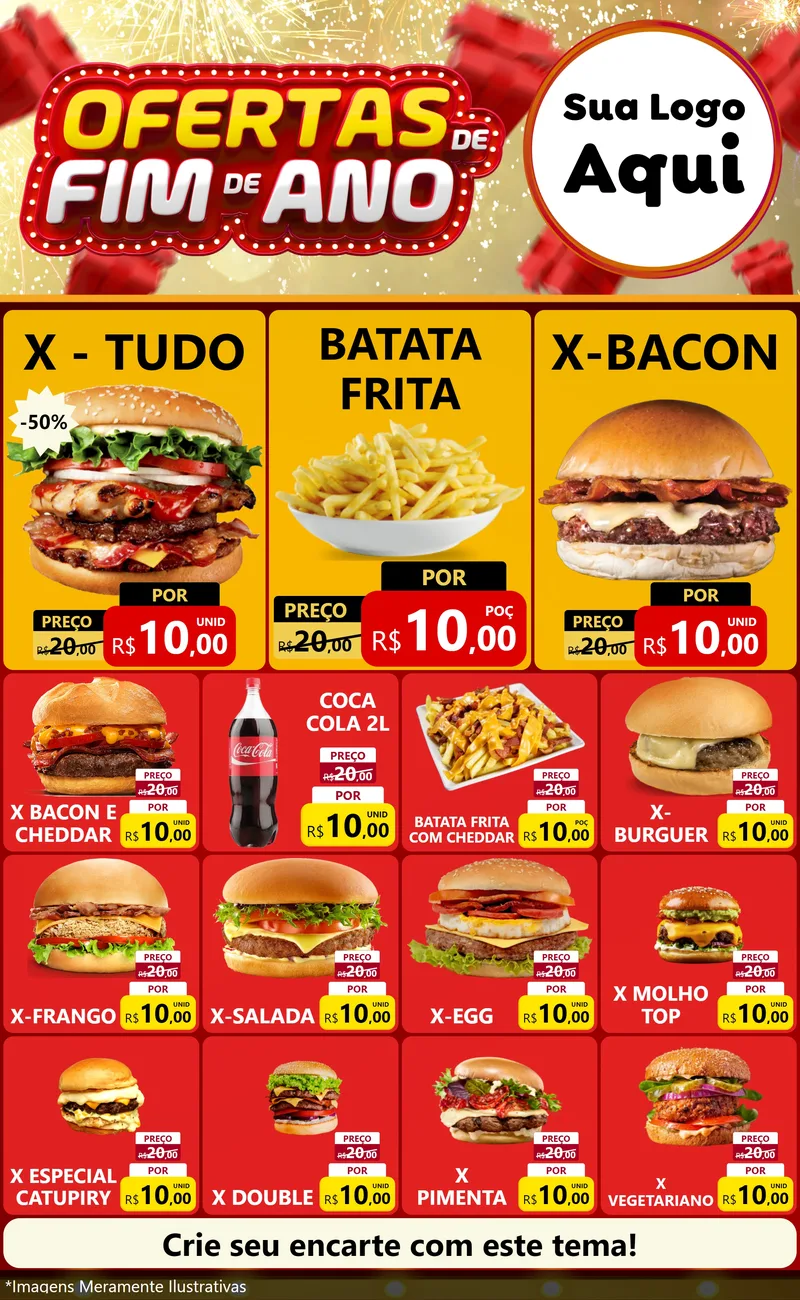 Modelo de Encarte para Encarte Grande com o tema Ofertas de Fim de Ano para Hamburgueria