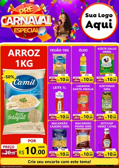 Modelo de Encarte para Encarte A4 Vertical com o tema Pré-Carnaval Especial para Supermercado