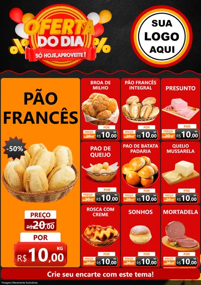 Modelo de Encarte para Encarte A4 Vertical com o tema Oferta do Dia - Só hoje, Aproveite! para Padaria