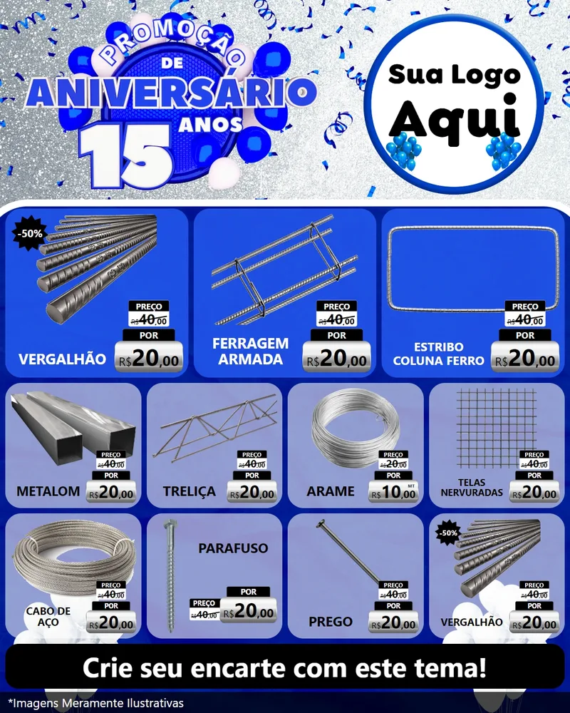 Modelo de Rede Social para Feed Instagram com o tema Promoção de Aniversário - 15 Anos para Ferragens