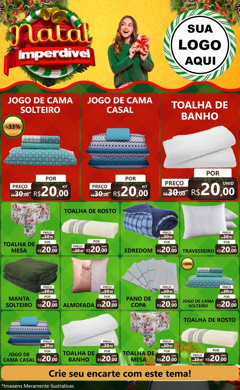 Modelo de Encarte para Encarte Grande com o tema Natal Imperdível para Cama, Mesa e Banho