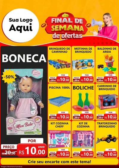 Modelo de Encarte para Encarte A4 Vertical com o tema Final de Semana de Ofertas para Brinquedos