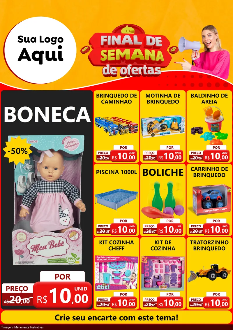 Modelo de Encarte para Encarte A4 Vertical com o tema Final de Semana de Ofertas para Brinquedos