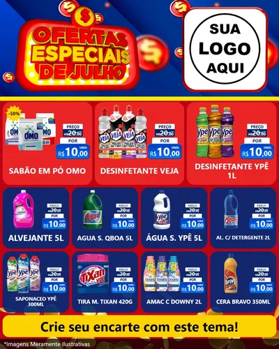 Modelo de Rede Social para Feed Instagram com o tema Ofertas Especiais de Julho para Produtos de Limpeza
