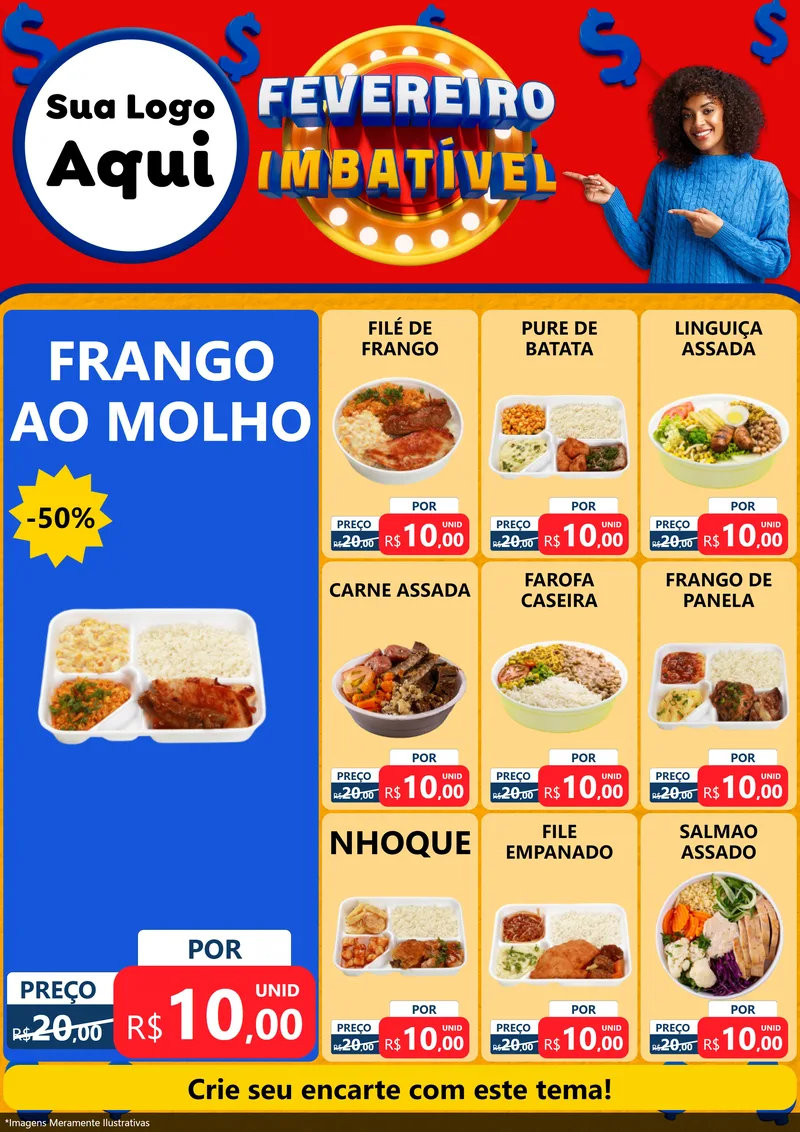 Modelo de Encarte para Encarte A4 Vertical com o tema Fevereiro Imbatível para Restaurante