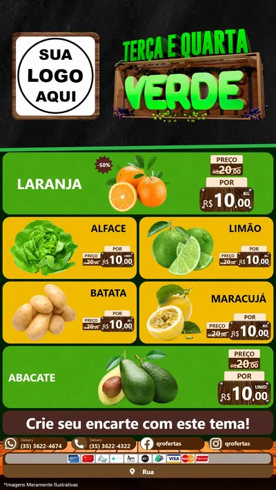 Modelo de TV para TV Vertical com o tema Terça e Quarta Verde para Hortifrúti