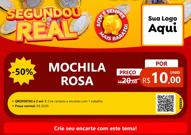 Modelo de Cartaz para Cartaz A4 Horizontal com o tema Segundou do Real para Papelaria