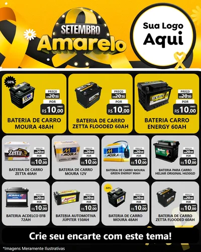 Modelo de Rede Social para Feed Instagram com o tema Setembro Amarelo para Baterias Elétricas