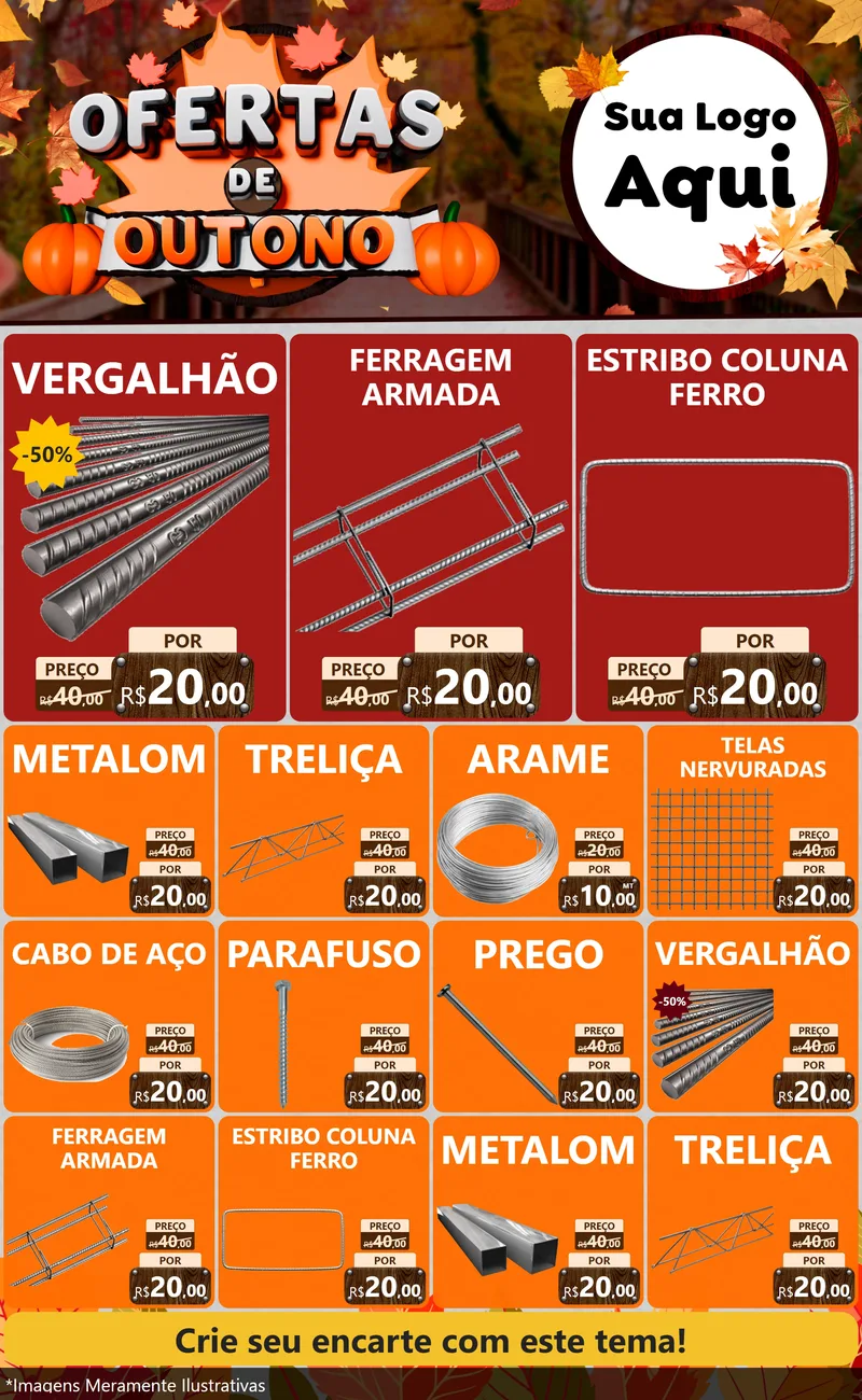 Modelo de Encarte para Encarte Grande com o tema Ofertas de Outono para Ferragens