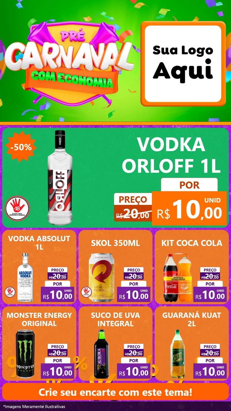 Modelo de Rede Social para Stories com o tema Pré-Carnaval Com Economia para Distribuidora de bebidas