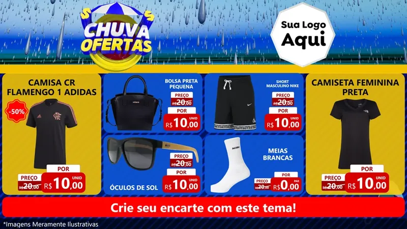 Modelo de TV para TV Horizontal com o tema Chuva de Ofertas para Roupas e acessórios