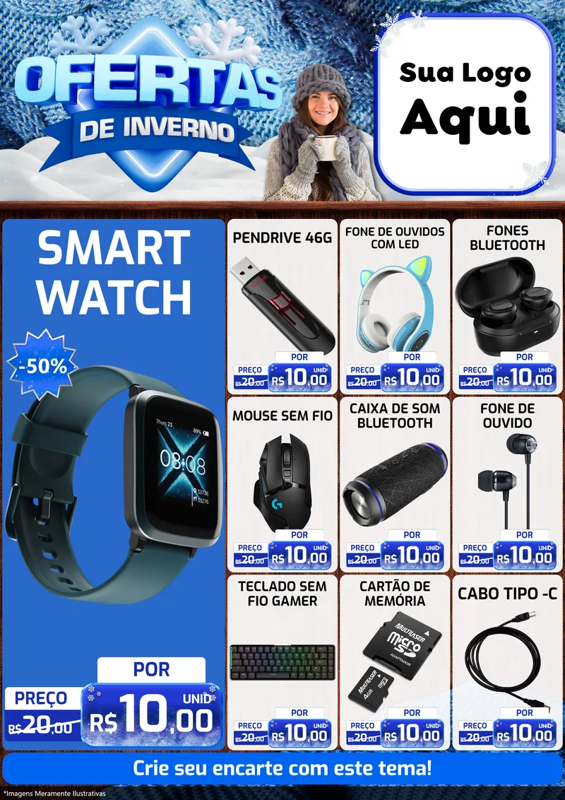 Modelo de Encarte para Encarte A4 Vertical com o tema Ofertas de Inverno para Informática