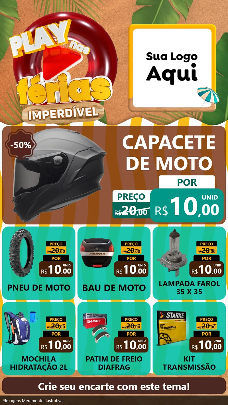 Modelo de Rede Social para Stories com o tema Play Nas Férias Imperdível para Moto peças