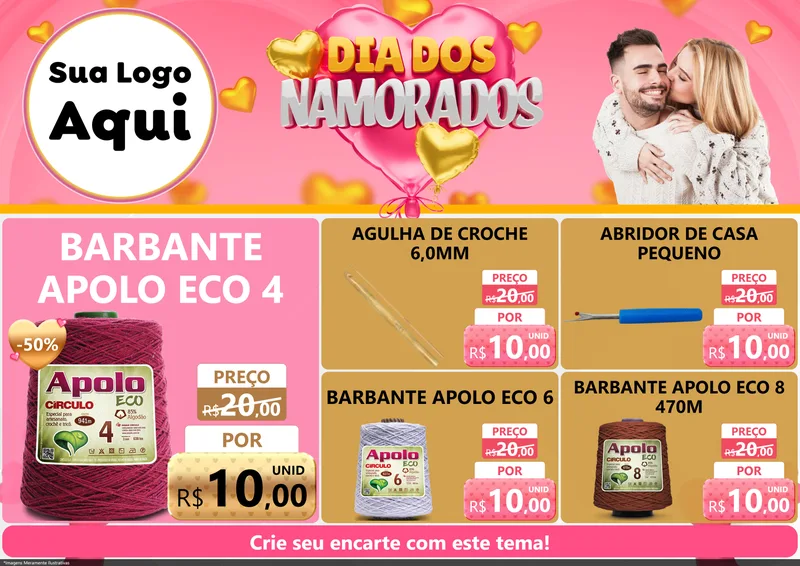 Modelo de Encarte para Encarte A4 Horizontal com o tema Dia dos Namorados para Armarinho e Aviamentos