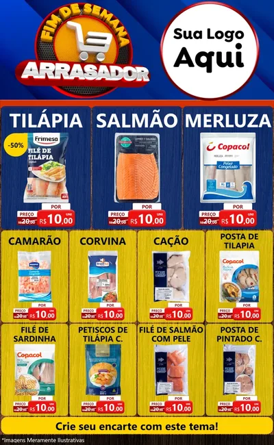 Modelo de Encarte para Encarte Grande com o tema Fim De Semana Arrasador para Peixaria