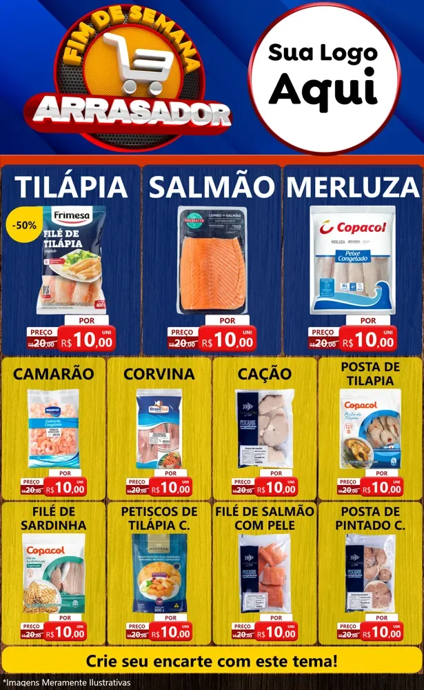 Modelo de Encarte para Encarte Grande com o tema Fim De Semana Arrasador para Peixaria